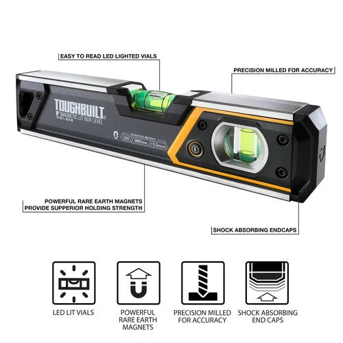 TOUGHBUILT 9in LEDマグネット水平器 TB-H2-L-9LH-M-