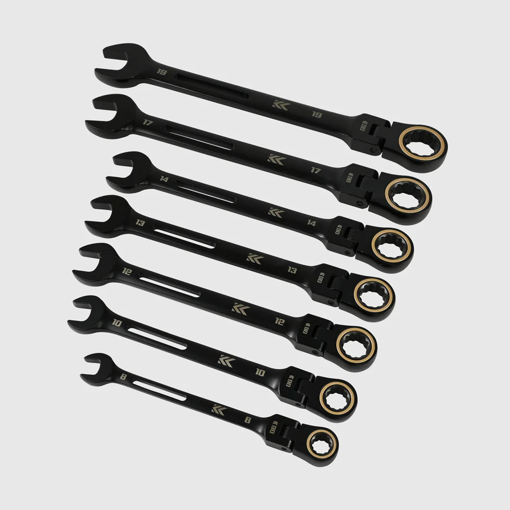 【予約商品】フジ矢 ⾸振りラチェットコンビネーションレンチ7本セット（黒金）CWL-7S-BG-