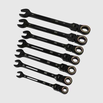 【予約商品】フジ矢 ⾸振りラチェットコンビネーションレンチ7本セット（黒金）CWL-7S-BG-