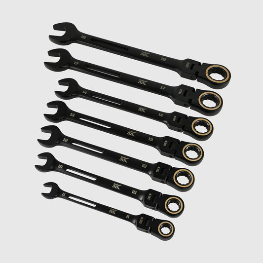 【予約商品】フジ矢 ⾸振りラチェットコンビネーションレンチ7本セット（黒金）CWL-7S-BG-