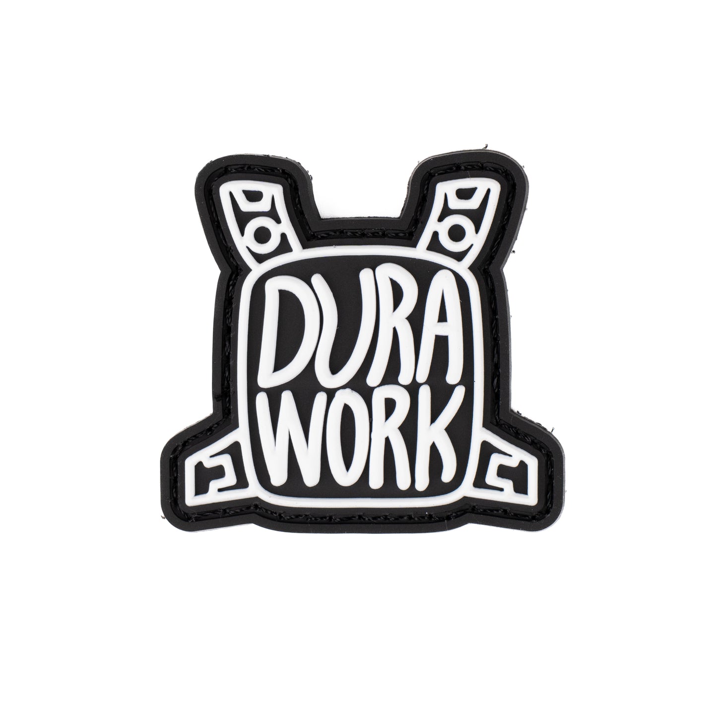 Durawork オリジナルロゴラバーワッペン チェストパネル型 黒白-